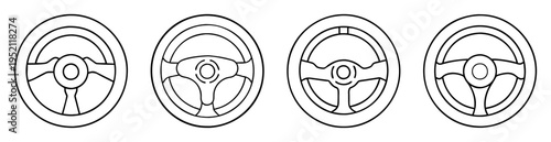 Set of steering wheels in outline style isolated on a white background