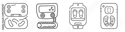 Diverse assortment of podiatry and foot care treatment instruments icons
