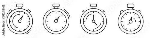 A set of minimalist vector illustrations depicting various oldfashioned stopwatches