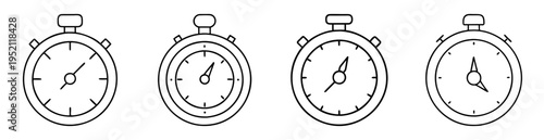 Line art illustration of four different chronometers showing different times