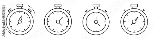 Four different outlines of stopwatches showing the time progress in a sequence