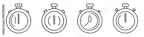 Four black outline drawing of stopwatches on a white background