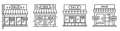 Collection of black and white line art sale shop storefronts