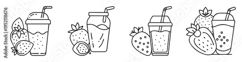 Monochrome line art illustration of strawberry smoothie or juice beverage