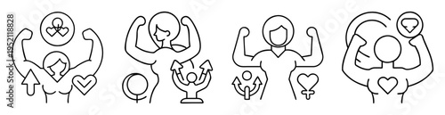 Vector illustration showcasing diverse women with muscles symbolizing female empowerment and resilience