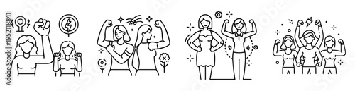 empowering women rise up collection in a line art doodle style