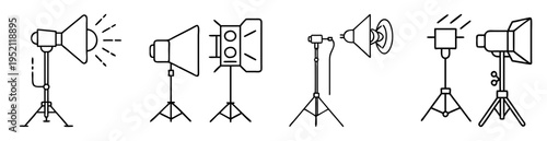 Line art illustration of different types of stage lighting and reflectors