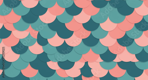 Vibrant abstract seamless pattern featuring interlocking coral pink and teal scales, perfect for decorative backgrounds and textile designs.