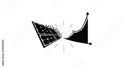 Solar energy panel transforms into a rising graph, symbolizing growth and innovation in renewable power.
