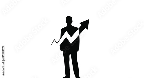 Silhouette of a businessman with an upward trending graph superimposed, symbolizing growth and success.
