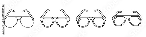 Four different styles of eyeglasses or sunglasses in outlined vector format