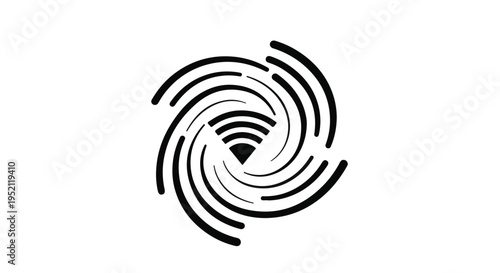 Abstract swirling lines forming a vortex with a central signal symbol