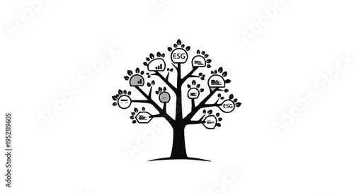 Conceptual tree representing growth and interconnectedness of ESG principles and business values.