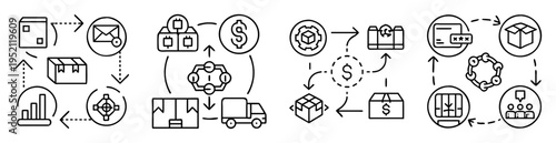 supply chain management flow, logistics, and business operations in a linear pattern