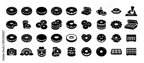 Donut Silhouette Icon Set Collection – Bakery, Coffee, Lifestyle and Pop Culture Symbols