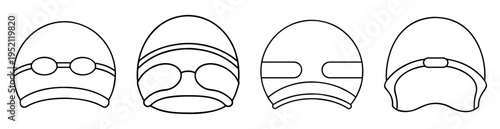 Variety of Outline Swim Caps Illustrating Different Goggle Strap Styles and Designs