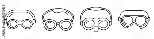 Collection of goggles with different designs and styles, in black outline