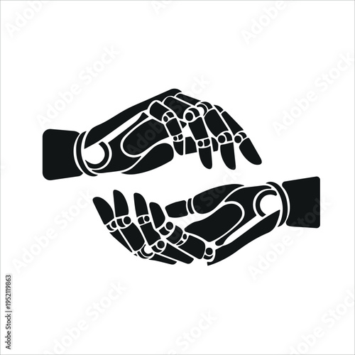 Futuristic robotic hands, cybernetic limb concept, bionics and artificial intelligence vector illustration, robotic hand icon