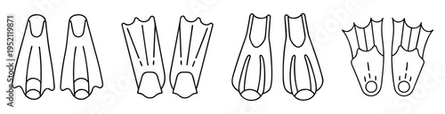 Four Distinct Pairs of Fins Rendered as Black and White Vector Outlines
