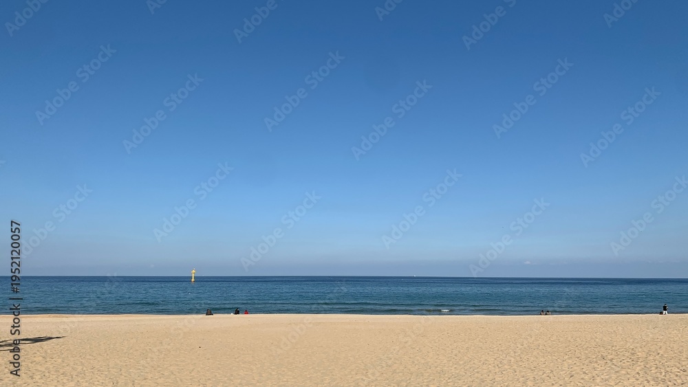 Fototapeta premium Peaceful blue sea and sandy beach under a clear sky in South Korea