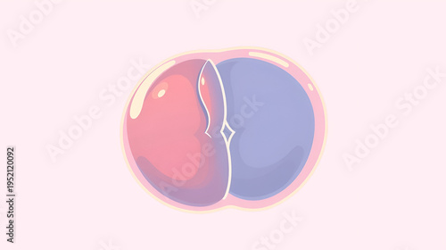 Vector illustration of early cellular division, resembling a morula or blastula embryo. Flat cartoon style with soft pastel hues, ideal for biology education or science concepts