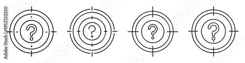 Four bullseye target symbols showing question marks depicting goals and objectives