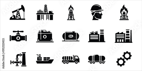 Industrial and oil industry icons set
