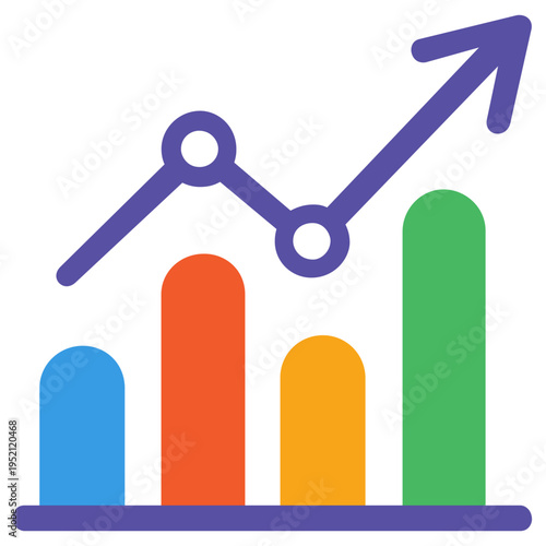 Minimalist Flat Vector Illustration of a Statistical Growth Chart with a Rising Arrow to Illustrate Financial Gains, Stock Market Recovery, and Data-Driven Business Expansion for Web Design.