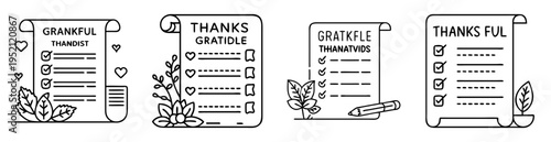 Cute and quirky black and white thanksgiving checklist illustration set