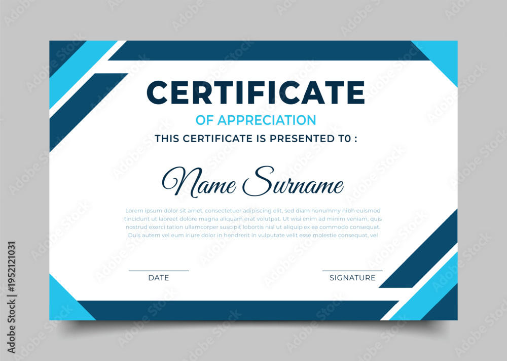 Fototapeta premium Business blue Certificate of appreciation template geometric frame border design