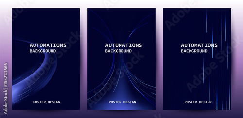 Automation Technology Poster Set, Futuristic Digital Wave Backgrounds