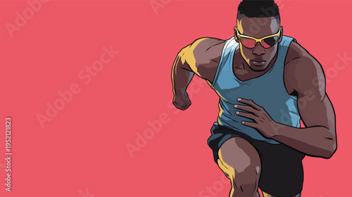 Runner in motion against a solid background during a daytime activity focused on fitness and exercise