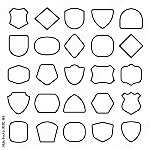 Collection of Minimalist Shield Badge Silhouette in Black Outline Color with Various Decorative Edges and Frame for E-Sport Logo Brand, Emblem, School Logo, Apparel