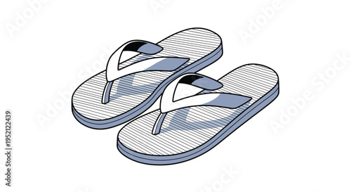 Simple pair of blue and white rubber flip-flops is shown from an isometric view as a clean and functional footwear illustration.