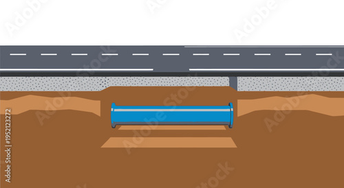 Underground water pipe beneath a road, illustrating infrastructure and utility systems