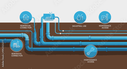 Diagram Illustrating Water Distribution System with Residential and Industrial Connections