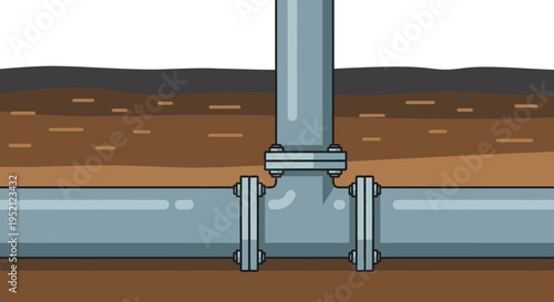 Cross-section view of pipes joined together with flanges under the ground