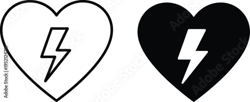 Black and white heart with lightning bolt symbol
