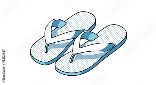 Pair of light blue rubber flip-flops for summer wear at the beach or pool isolated on a clean white background.