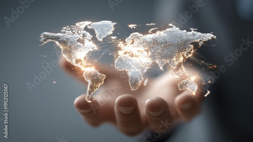 Consultant presenting global business insights on blurred background