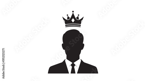 Silhouette of a Successful Businessman with a Crown Symbolizing Corporate Leadership Authority and Market Dominance