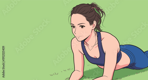 Woman doing exercise on grass in the park during the day with a focus on fitness and health