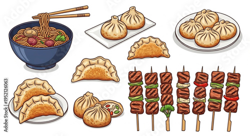 Collection of Delicious Asian Food Illustrations.