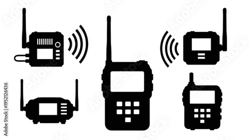 Set of Wireless Communication Tools Icons for Signal Transmission and Remote Connectivity Concepts