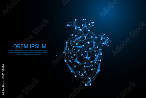 Futuristic Digital Wireframe Heart Illustration – Abstract Medical Technology Concept of Love, Health, and Emotional Connection