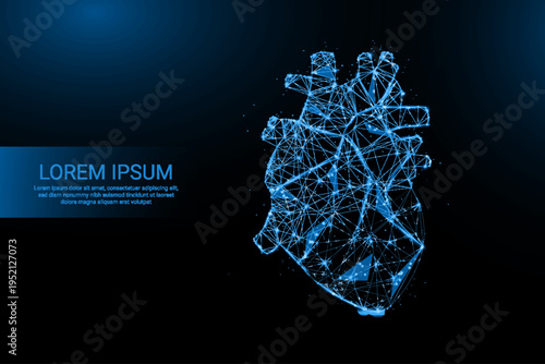 Futuristic Digital Wireframe Heart Illustration – Abstract Medical Technology Concept of Love, Health, and Emotional Connection