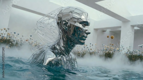 abstract of a man's top body water splash in the pool