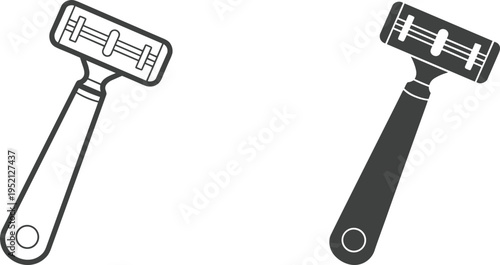 Shaving razor icon set, manual razor blade for grooming outline and solid style personal care vector illustration