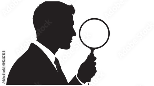 Businessman Silhouette Holding a Magnifying Glass for Research and Investigation Concept Isolated on White