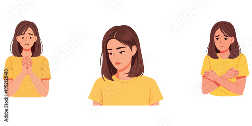 Young woman expressing different emotions hopeful, sad, and annoyed